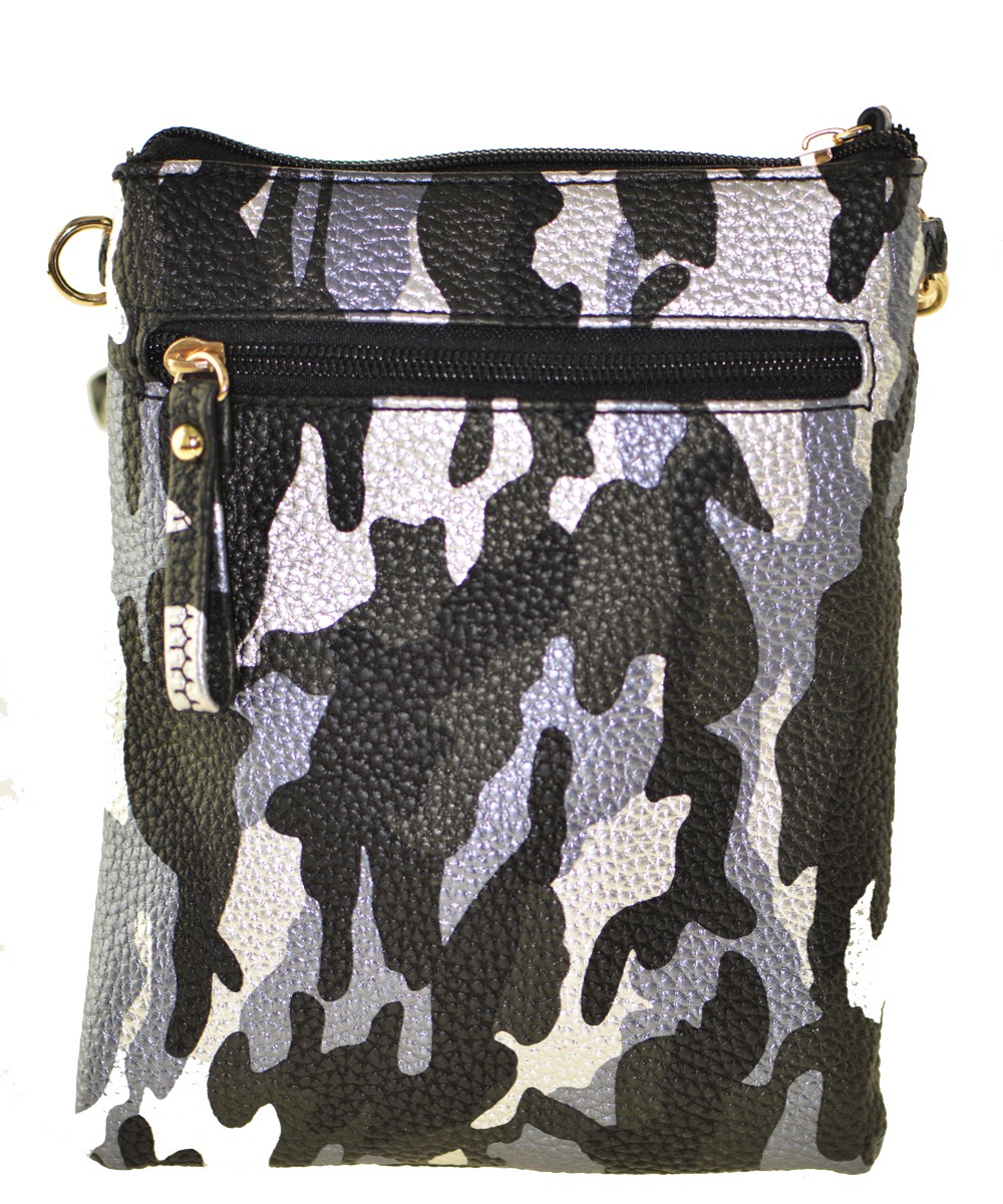 Multi Zipper Pocket Small Wristlet Camouflage Crossbody Bag CU002